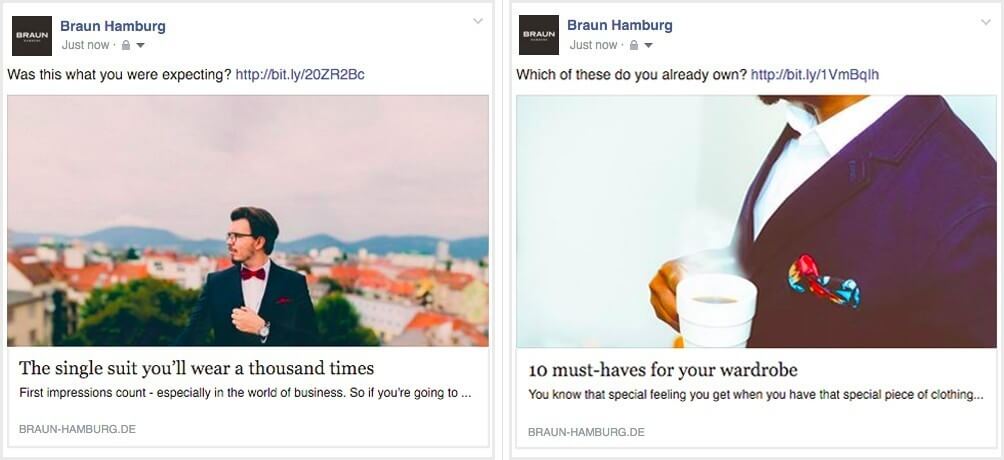 A selection of carefully sourced stock imagery for the Braun Hamburg Facebook page. Posts translated from German.